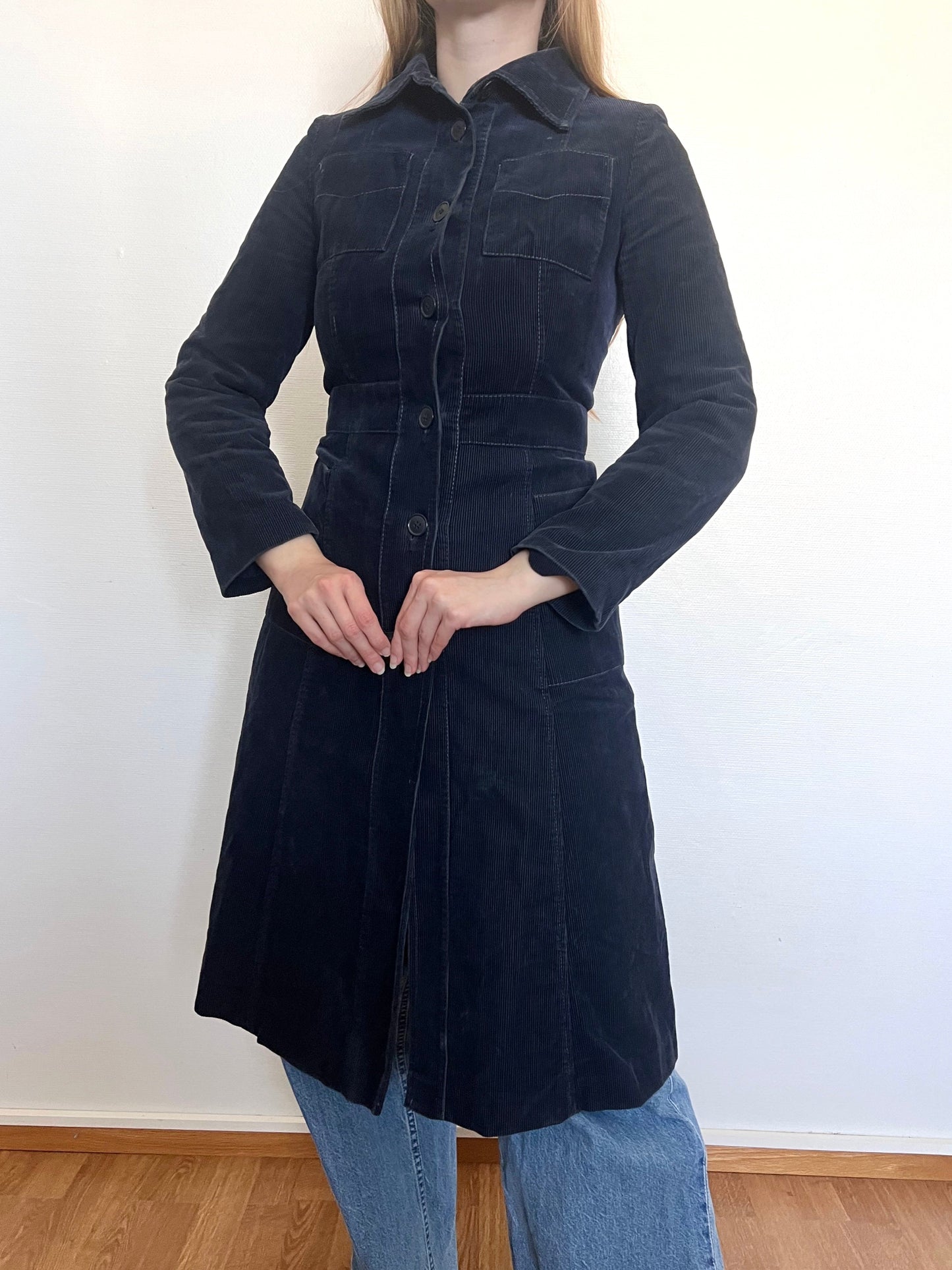 70s navy corduroy coat, Size XS