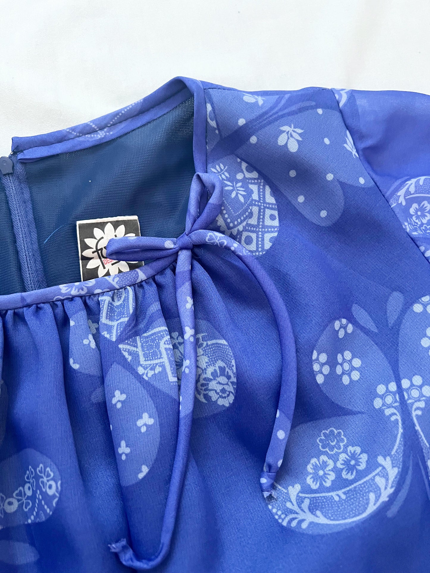 60s blue butterfly dress, Size M-L