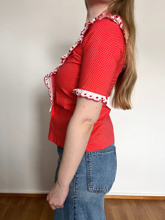 70s Pia & Paula red and white polka dot blouse, Size S