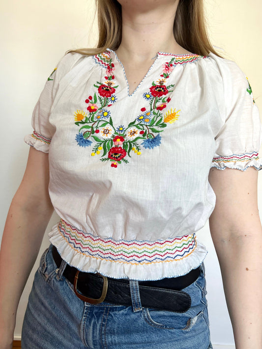 70s hungarian floral blouse, Size S