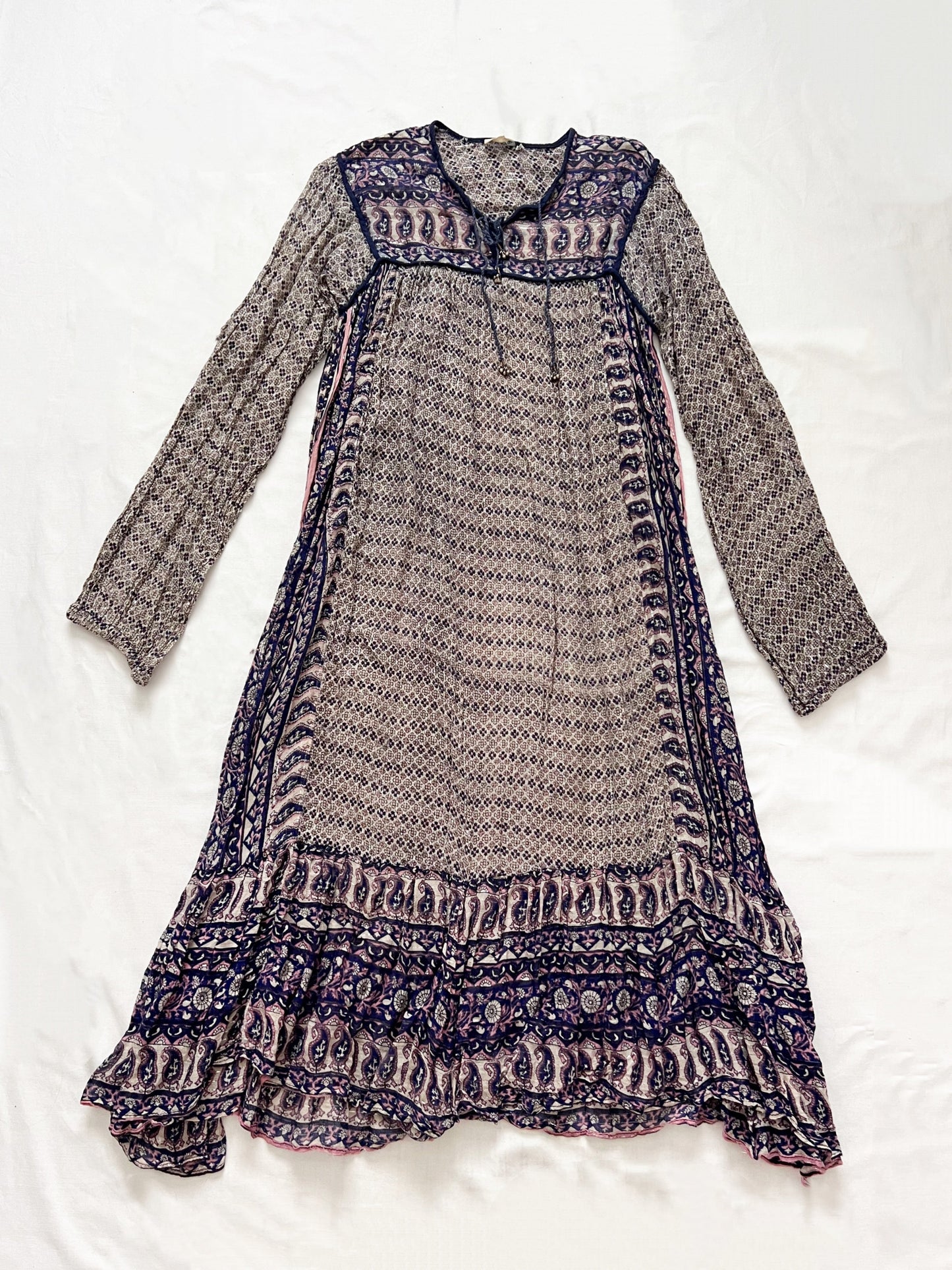 70s 100% cotton Indian gauze dress, Size S-M