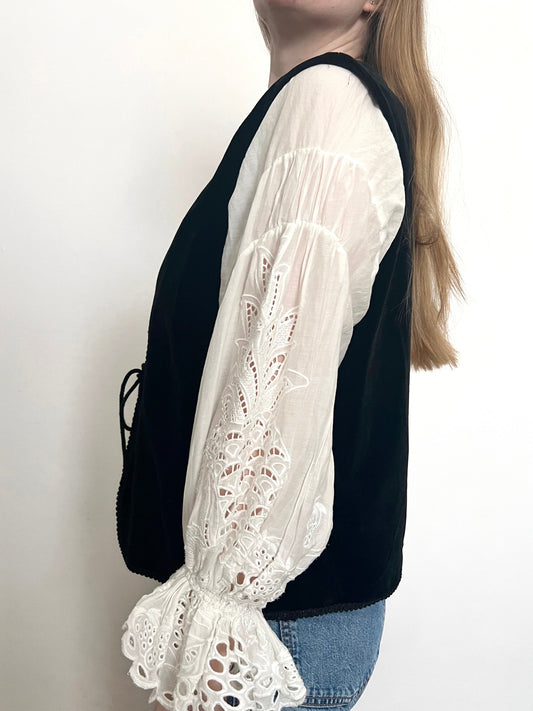 70s black velvet vest, Size XL