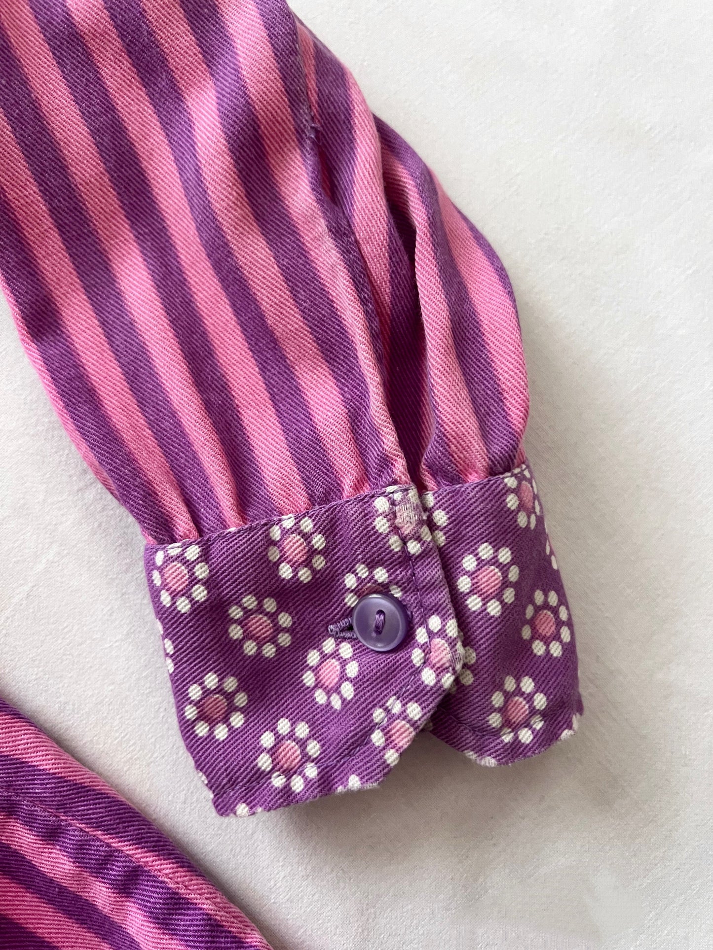 60s pink and purple stripes and flower shirt, Size S