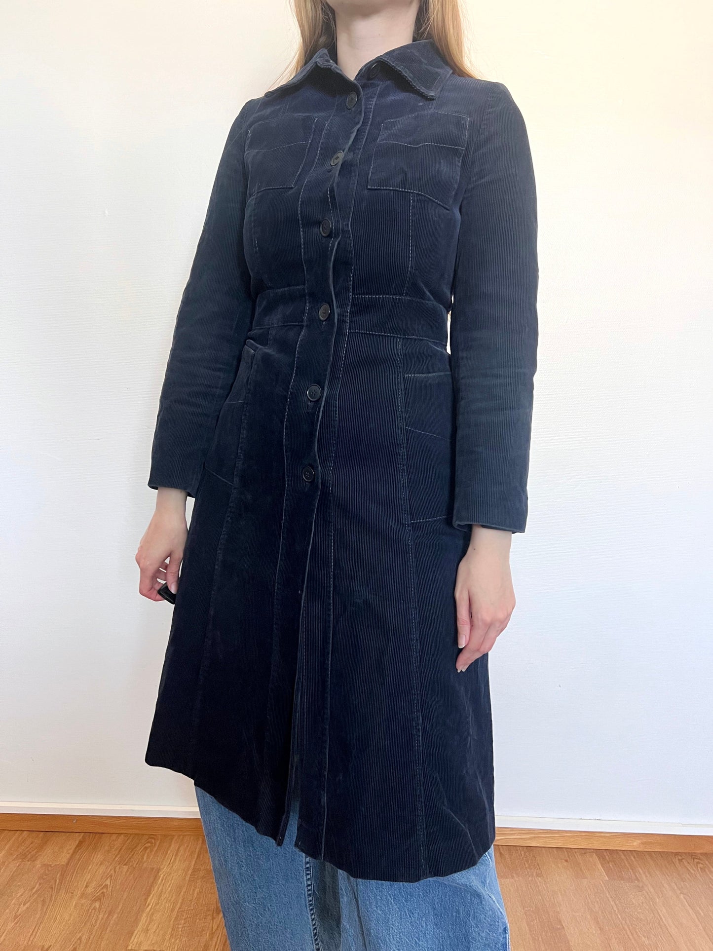 70s navy corduroy coat, Size XS
