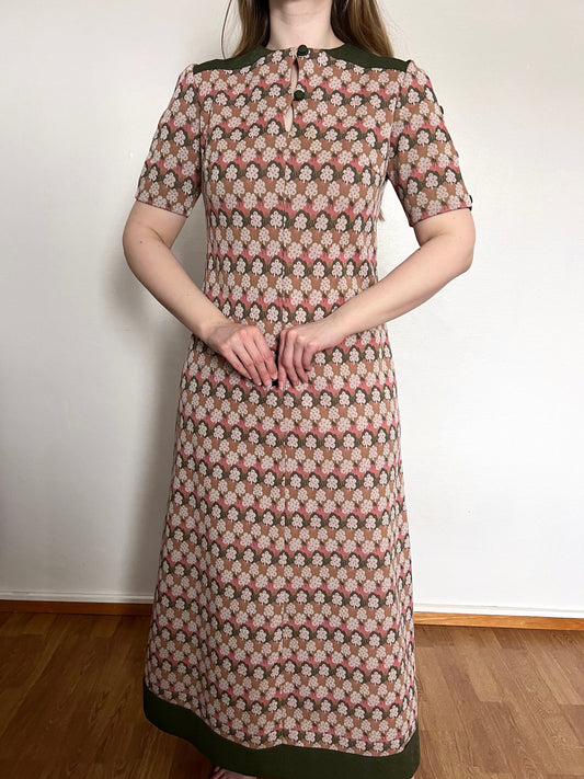 60s long floral motif dress, Size S-M