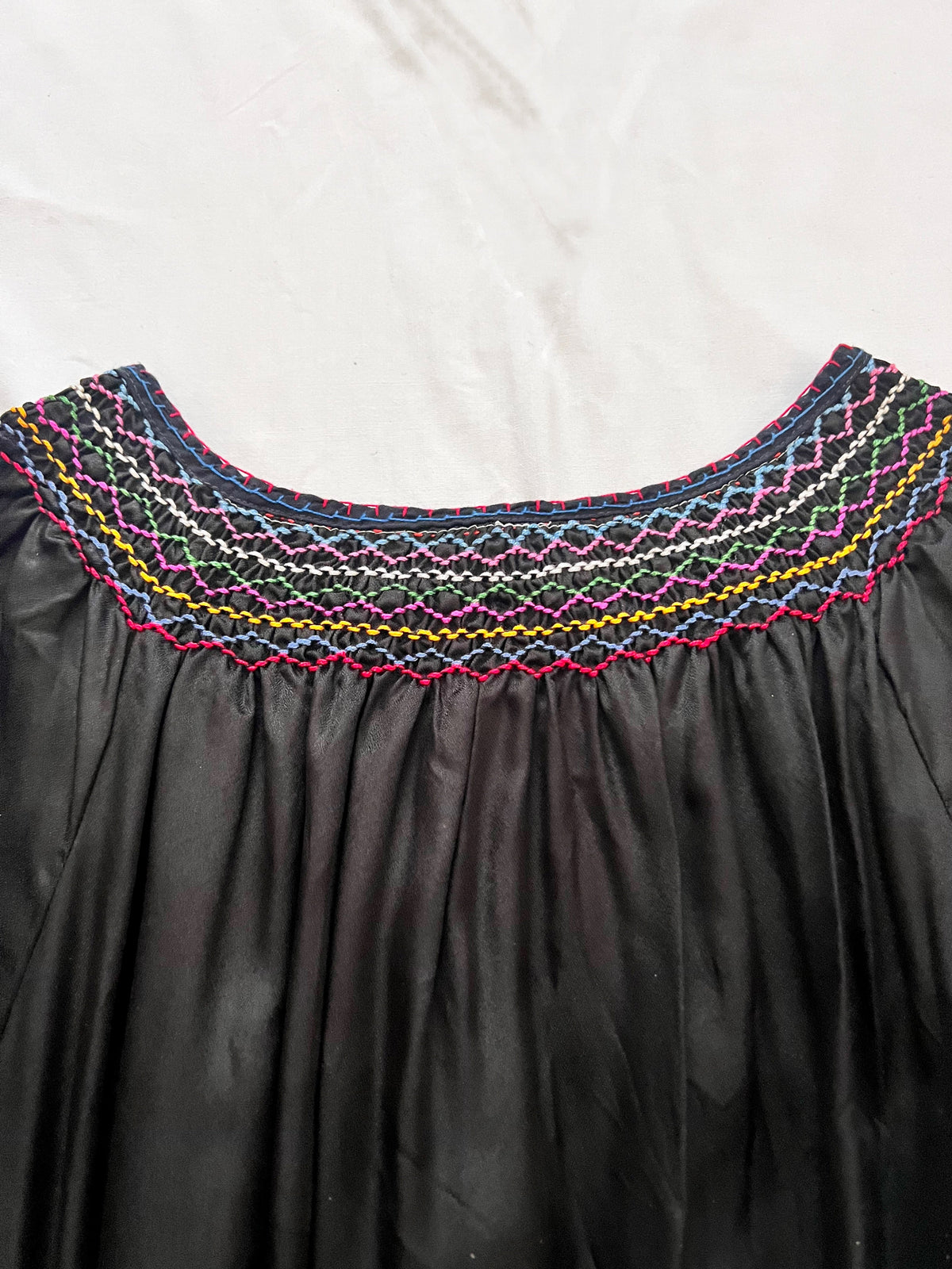70s black Hungarian embroidery dress, Size S
