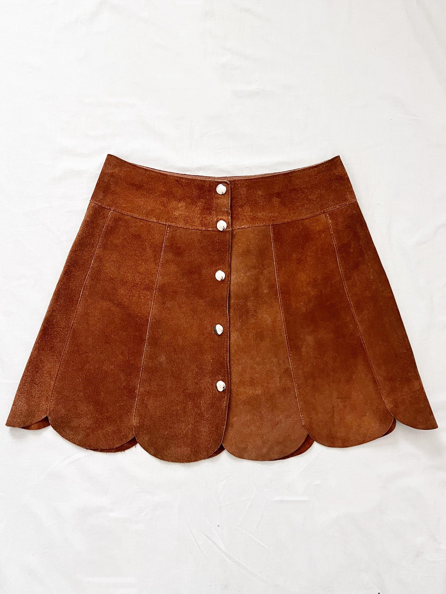 60s/70s suede scalloped mini skirt, Size S