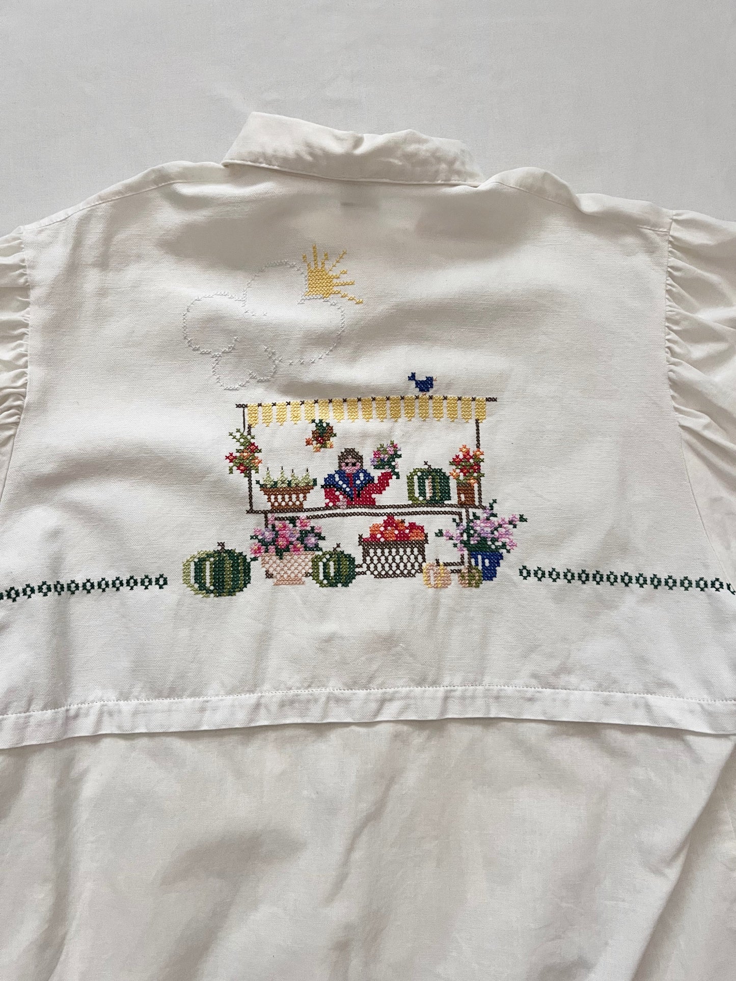 80s/90s flower market stall embroidery blouse, Size M