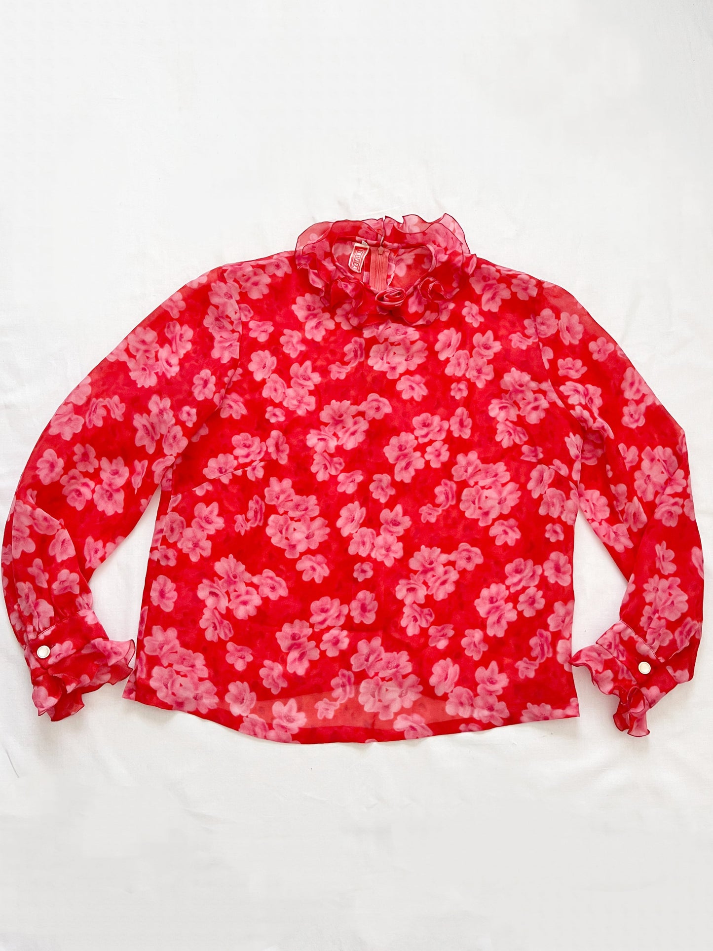 Red and pink floral blouse, Size XL