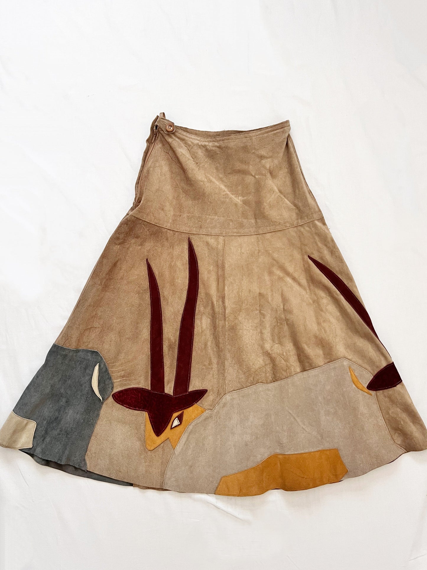 70s animal motif suede skirt, Size XS