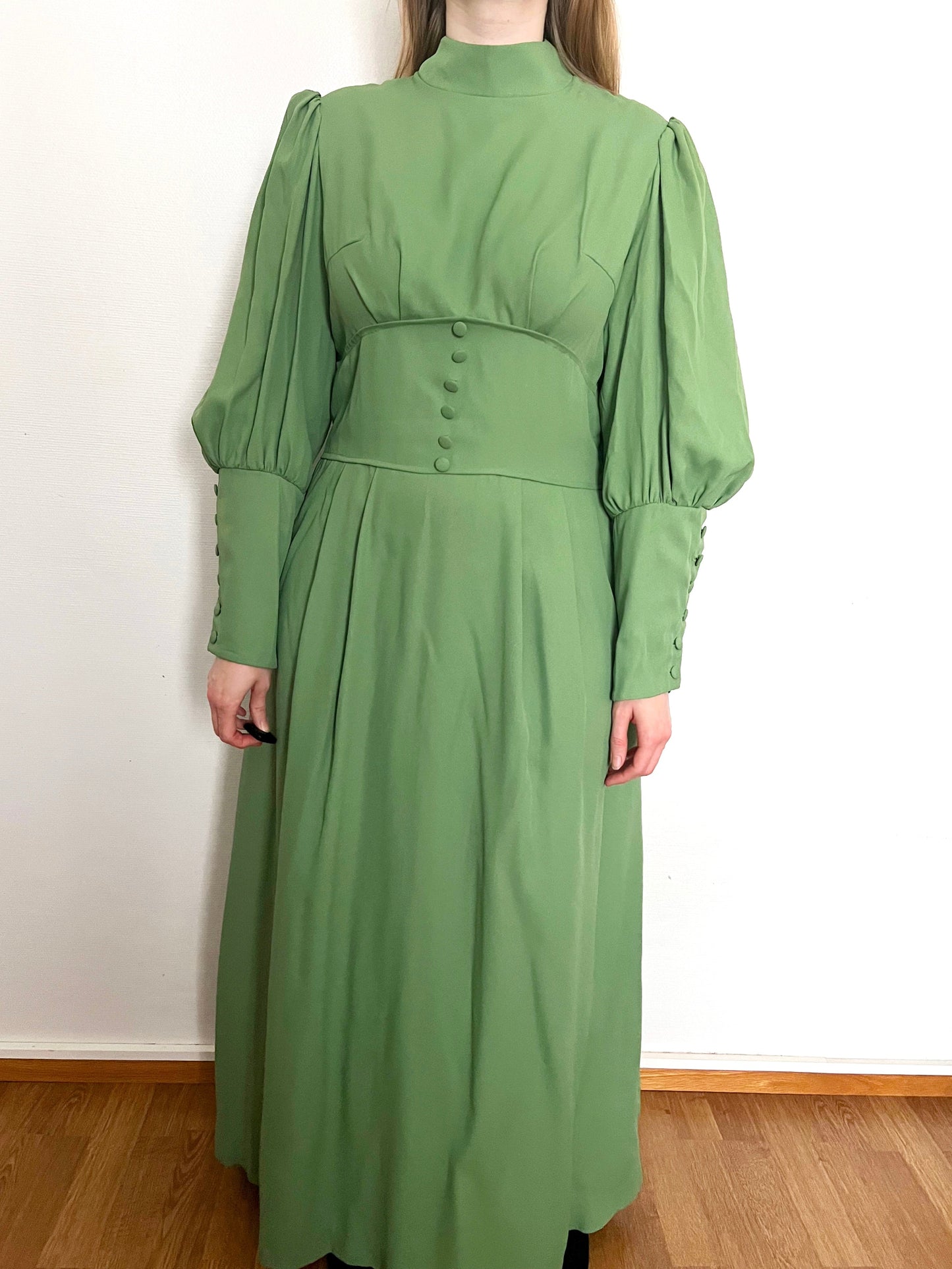 70s green Victorian inspired maxi dress, Size M