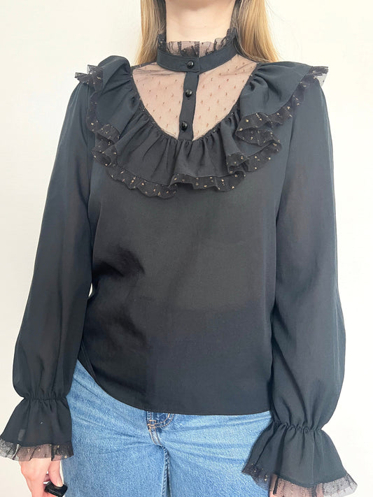 Black ruffle blouse, Size M-L
