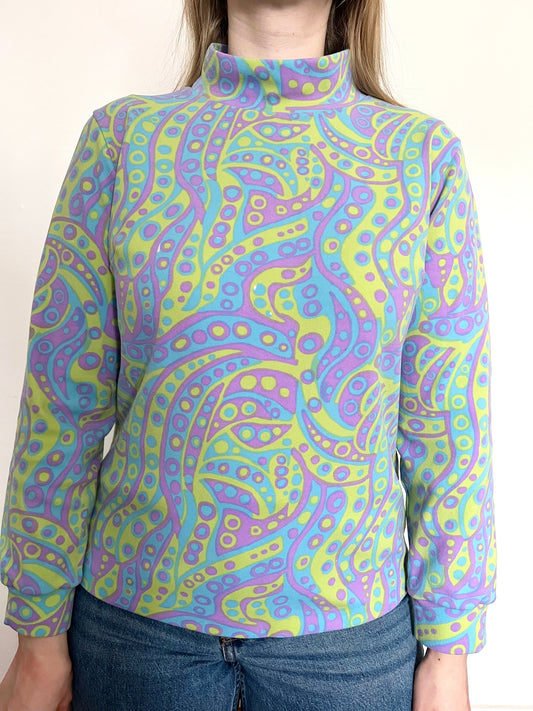 60s psychedelic pattern top, Size L