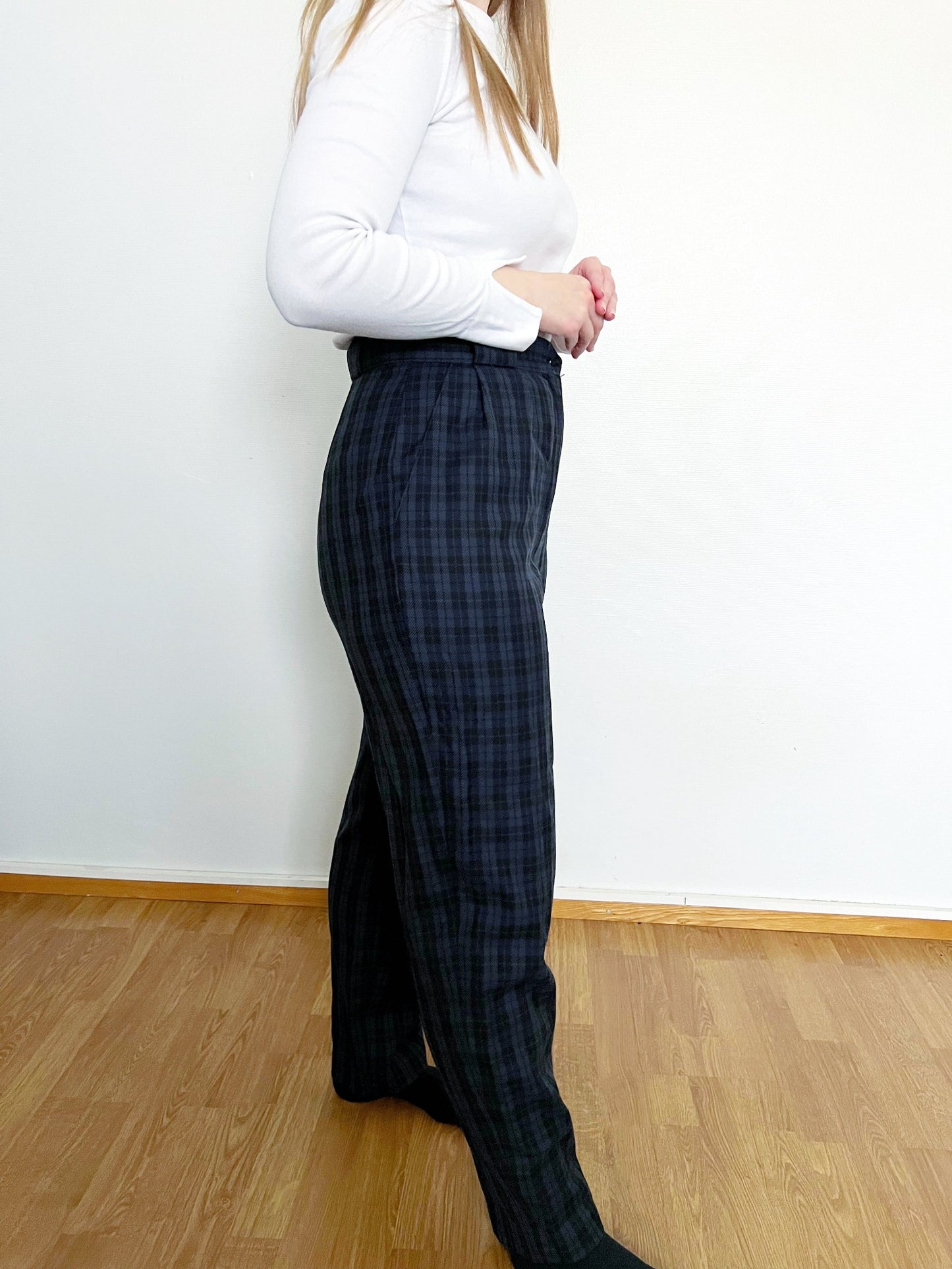 Vintage 1980s 100 % wool blue gingham pants