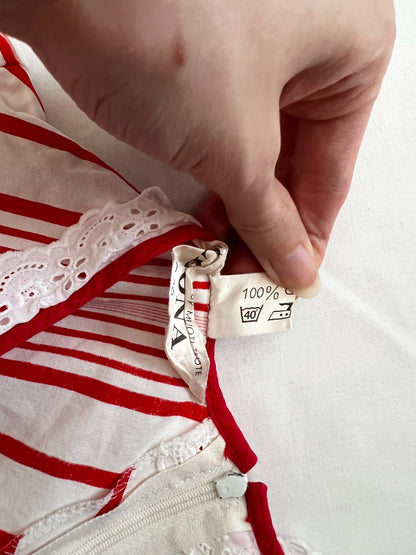 70s cotton red and white stripes maxi dress, Size XS-S