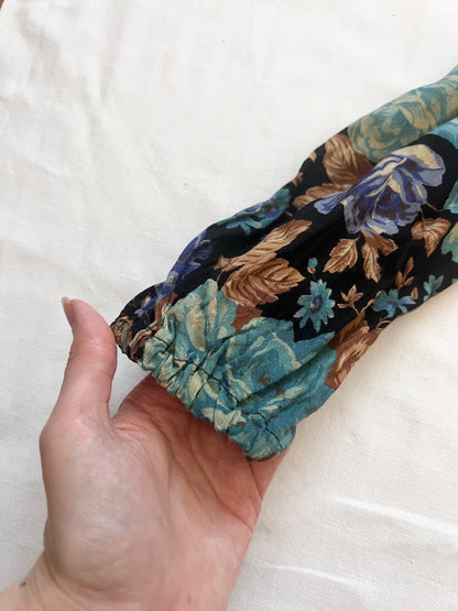 70s floral and velvet dress, Size S