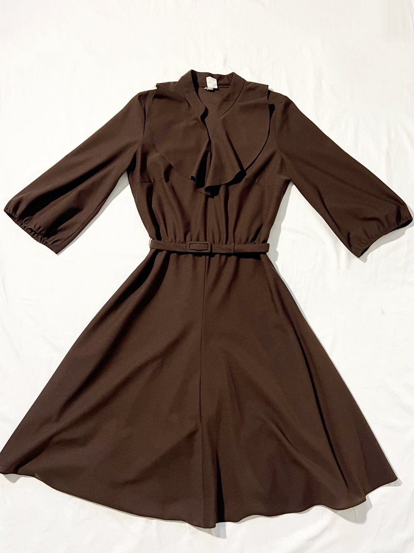 70s brown ruffle dress, Size S-M