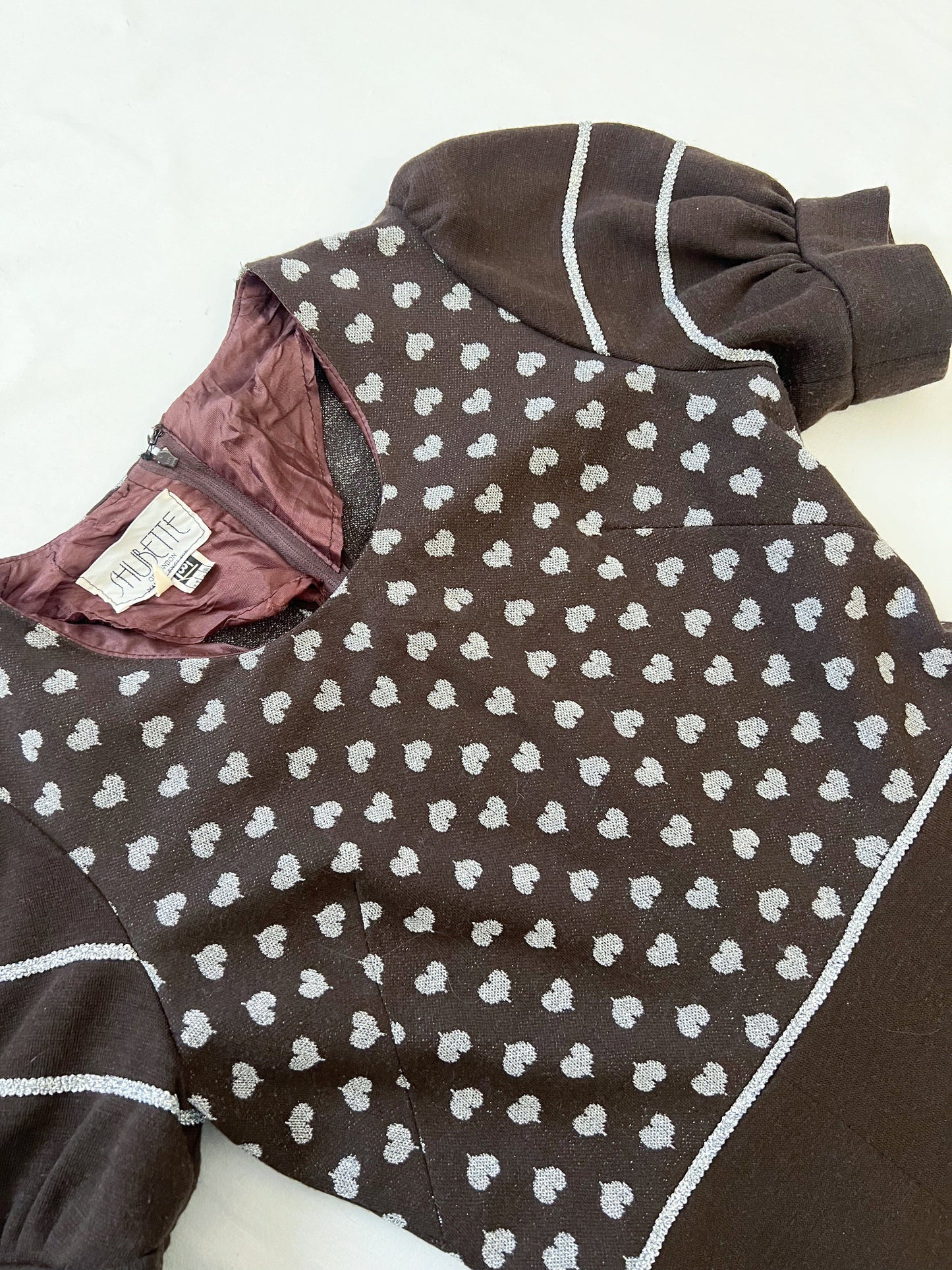 Brown and silver hearts mini dress, Size S