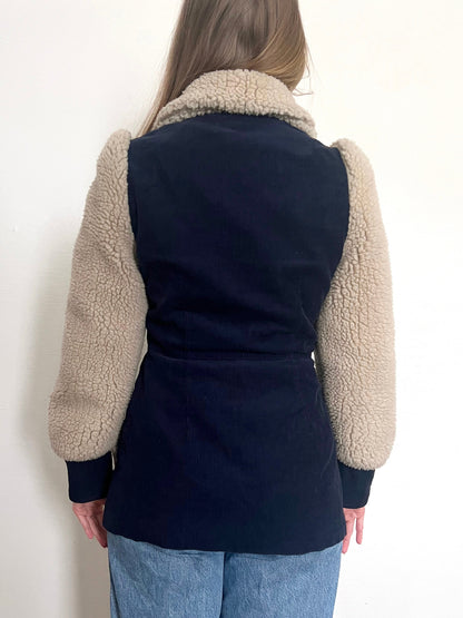 70s navy and sherpa jacket, Size S