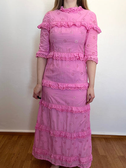 70s pink floral cutout maxi dress, Size S