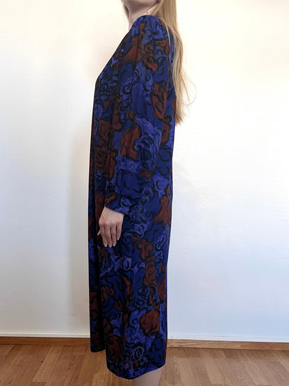 80s bold floral pattern dress, Size L-XL