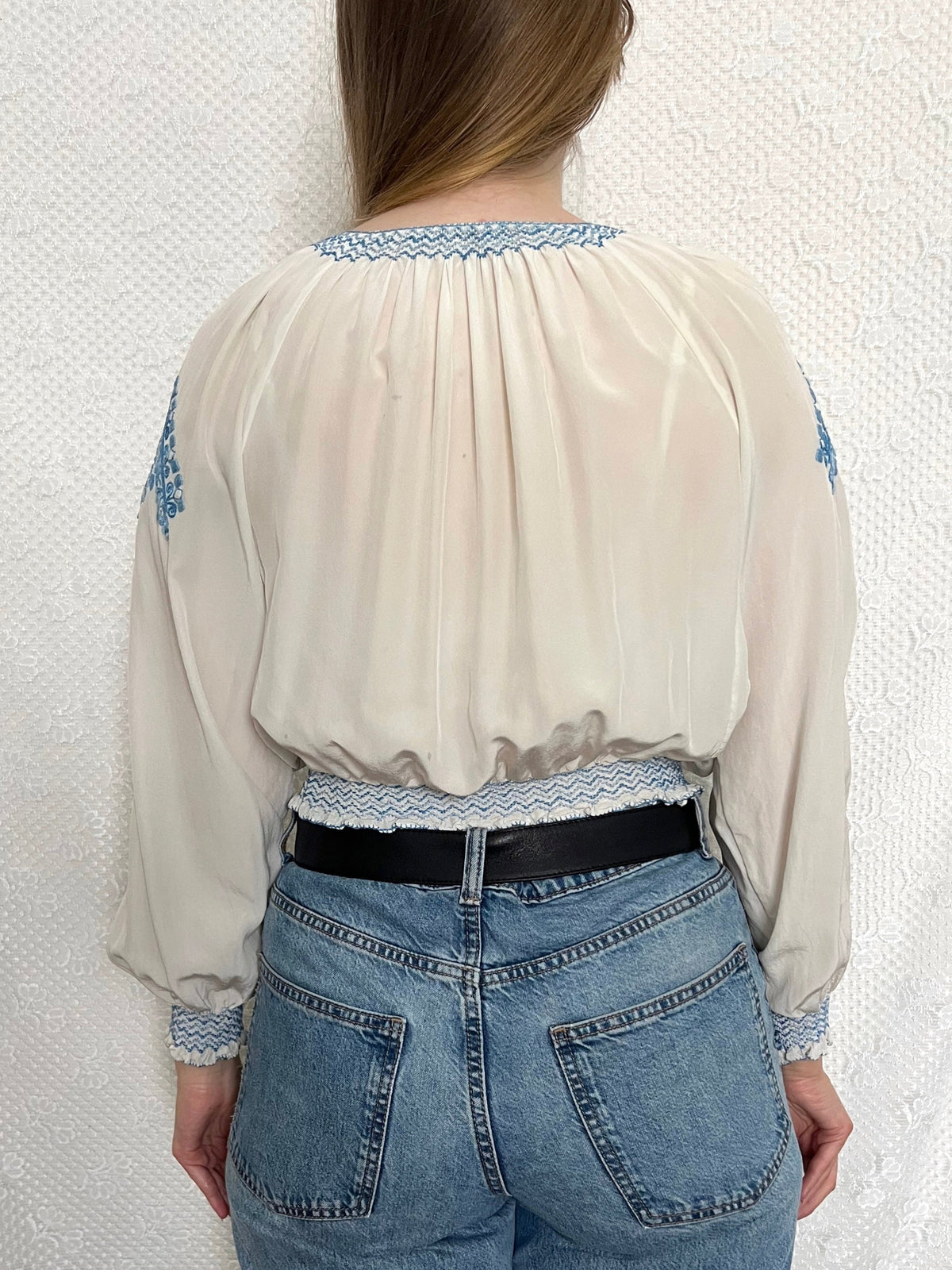 1930s Hungarian blue embroidery blouse, Size S