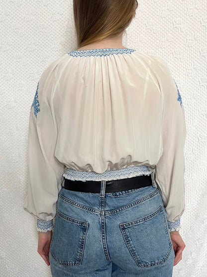1930s Hungarian blue embroidery blouse, Size S