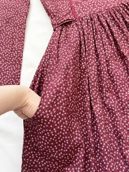 70s prairie inspired burgundy dress, Size XXS-XS