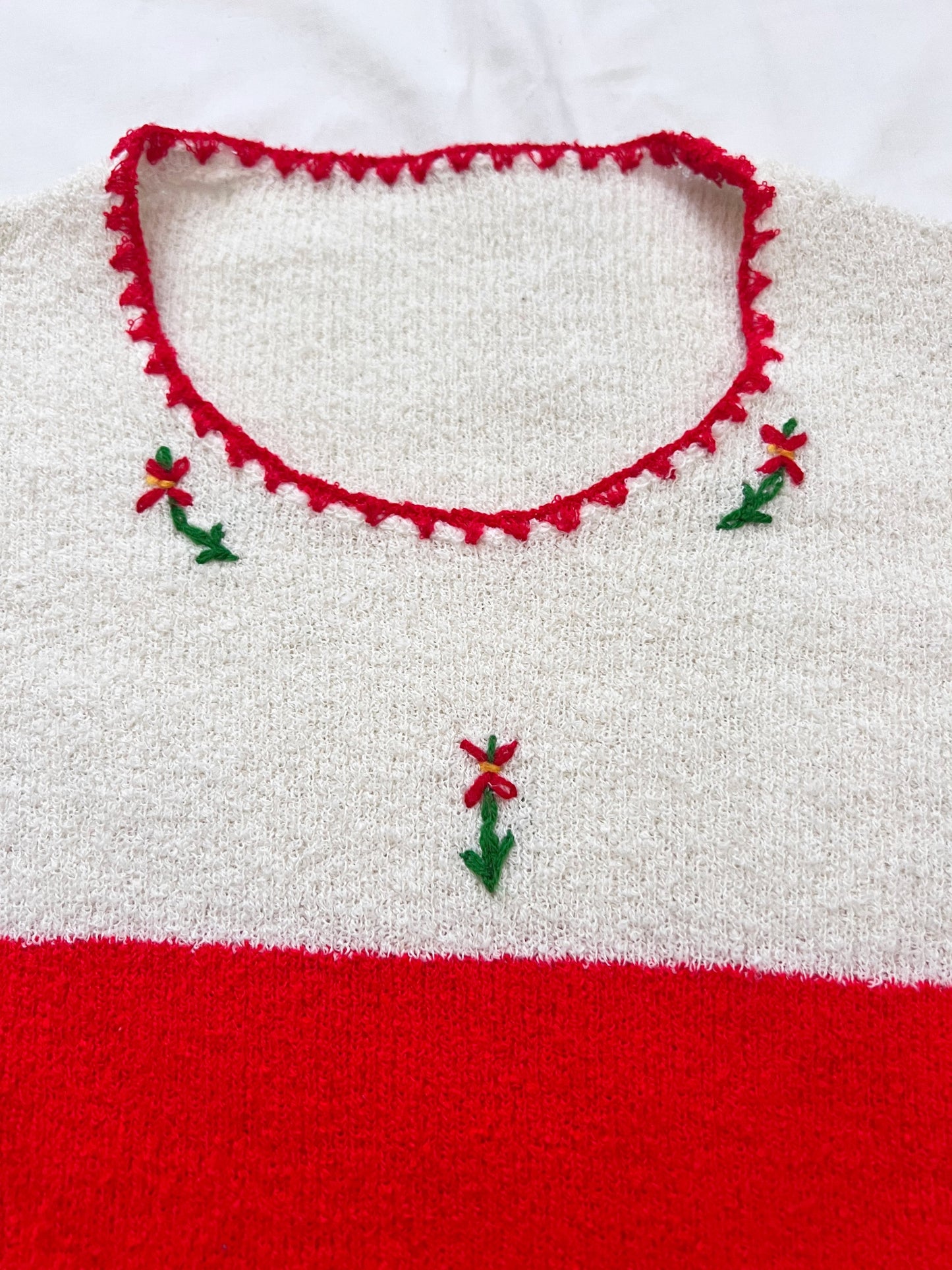 70s red and white knit summer top, Size XS-S