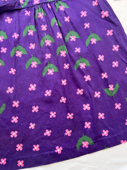 70s purple floral cotton, dress, Size XS-S