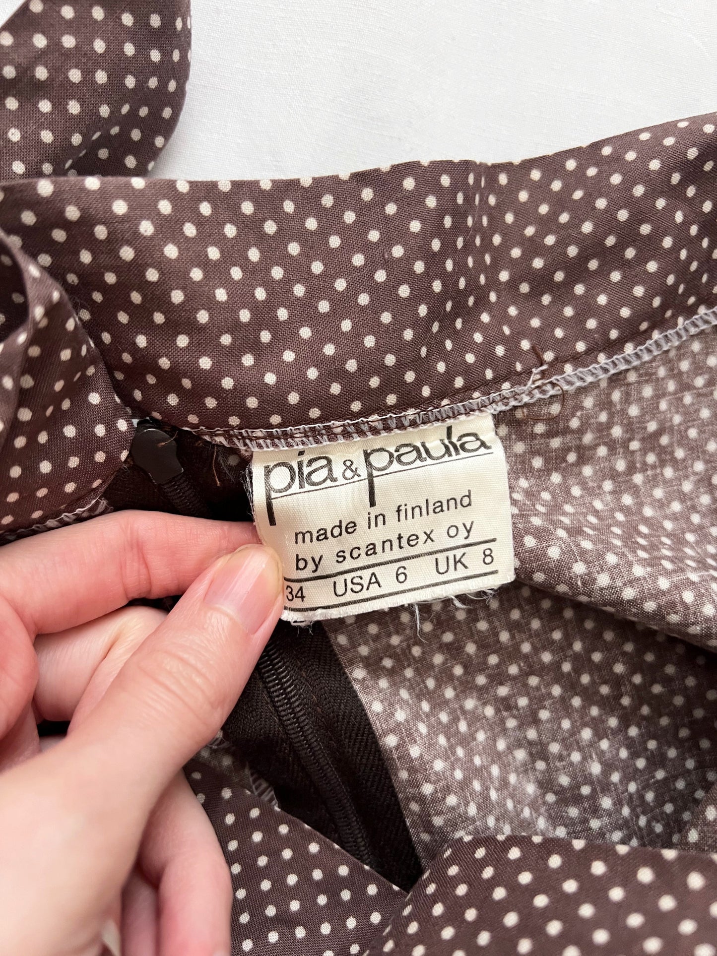 70s Pia & Paula brown and white polka dot maxi skirt, Size XS