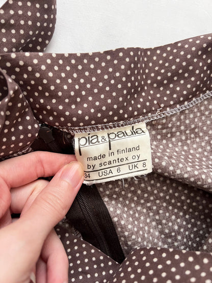 70s Pia & Paula brown and white polka dot maxi skirt, Size XS