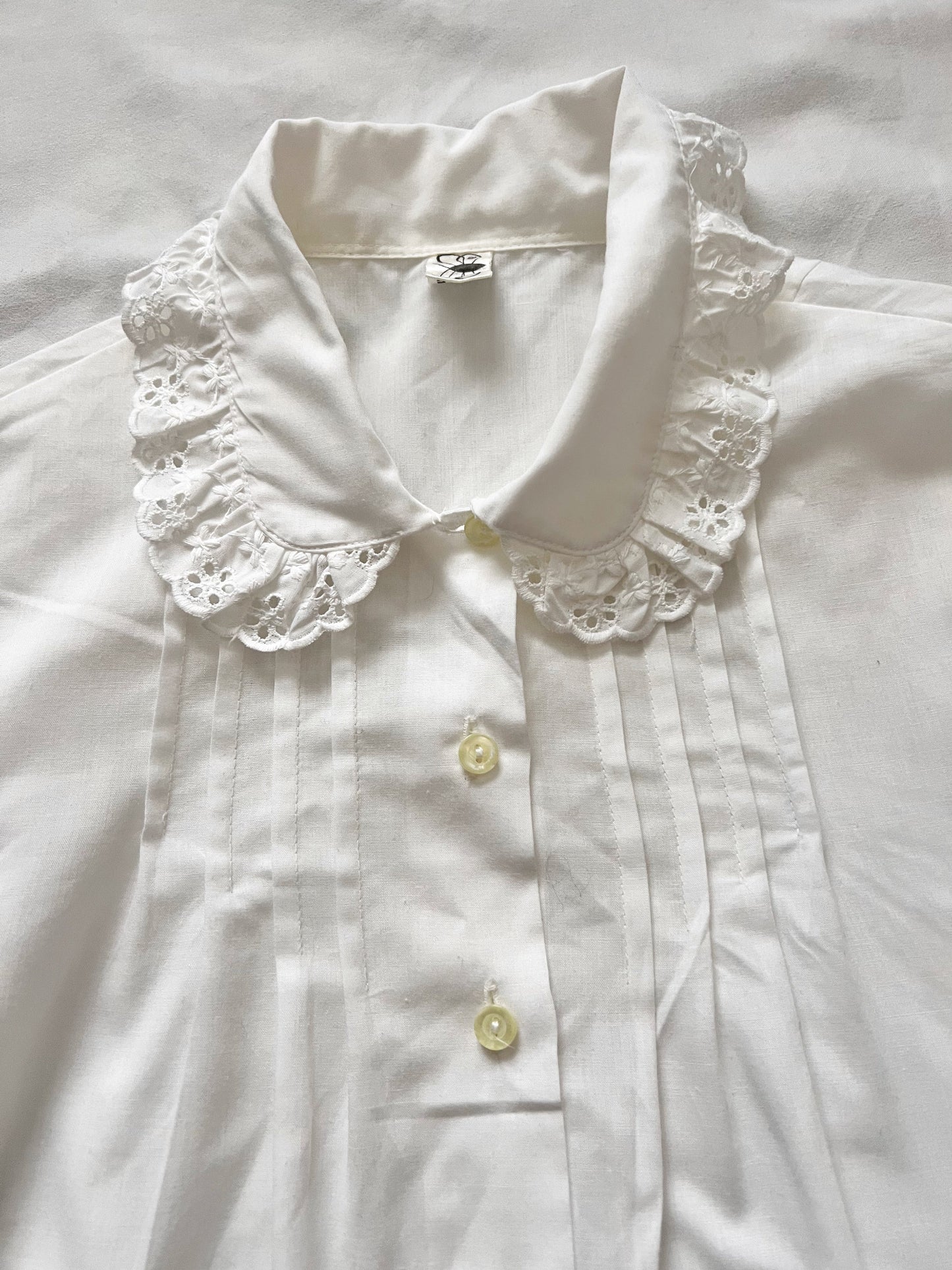 70s white lace blouse, Size M-L