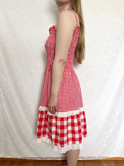 70s red and white gingham sundress, Size M