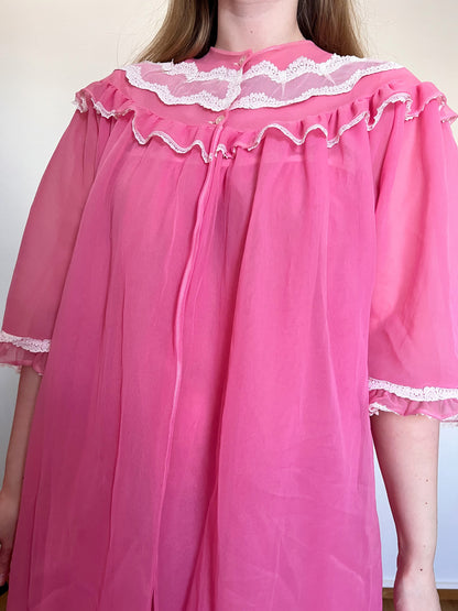 60s romantic pink peignoir set, Size L