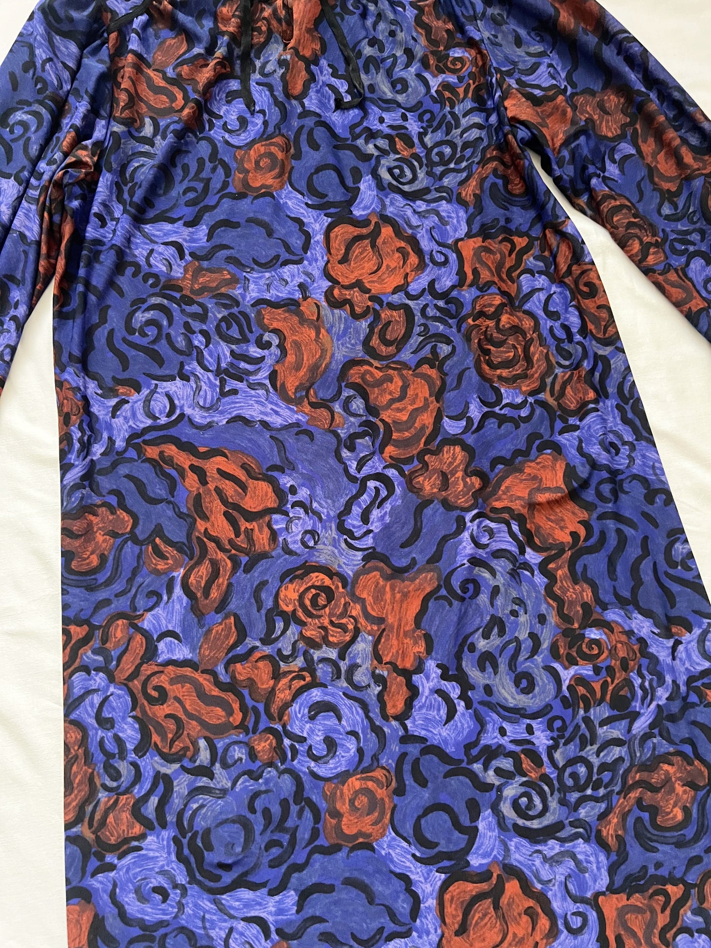 80s bold floral pattern dress, Size L-XL