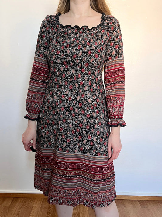 70s bohemian print dress, Size XS-S