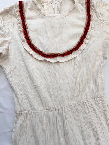 70s cream crinkled dress, Size S