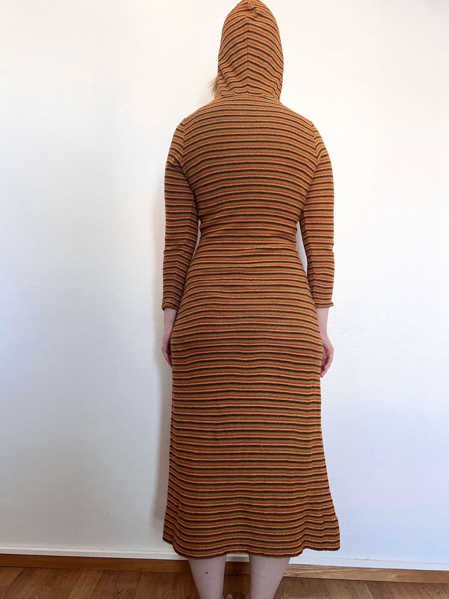 70s knitted striped hooded dress, Size S