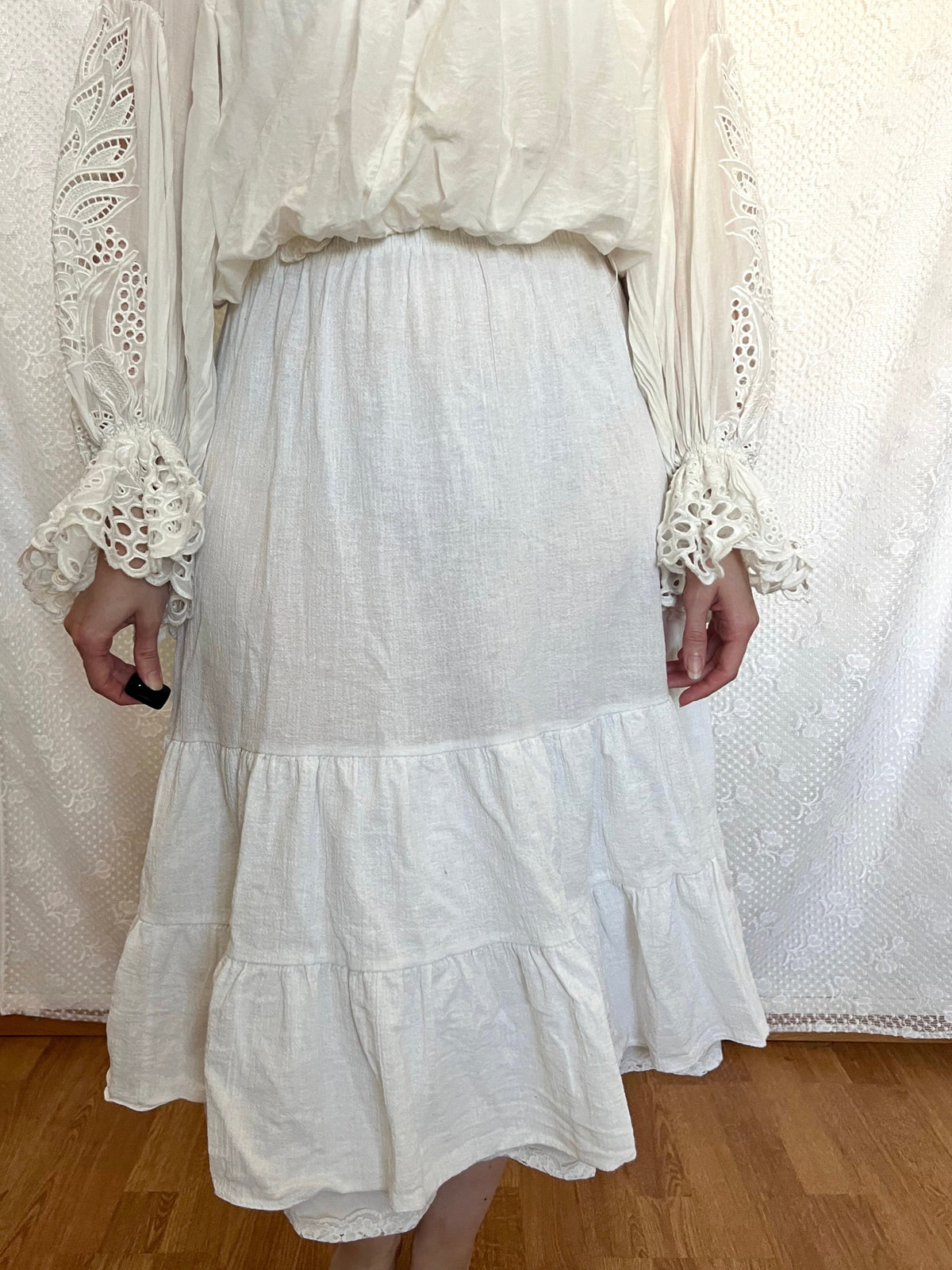 70s cotton white skirt, Size XS