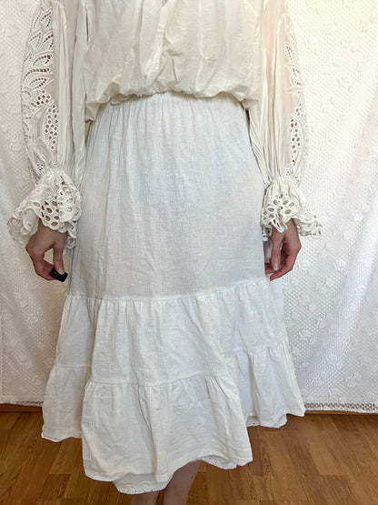 70s cotton white skirt, Size XS