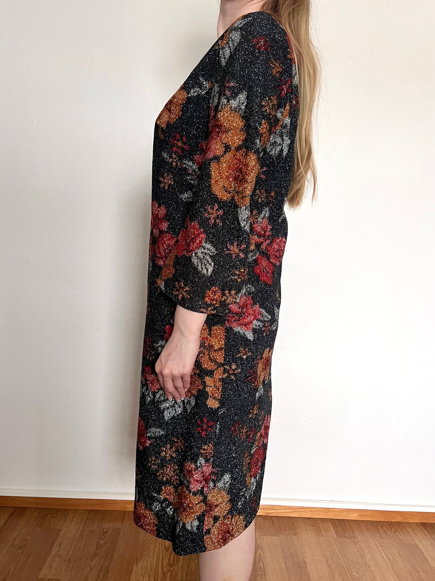 60s glittery flower dress, Size L