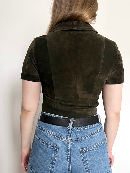 60s green suede top, Size S