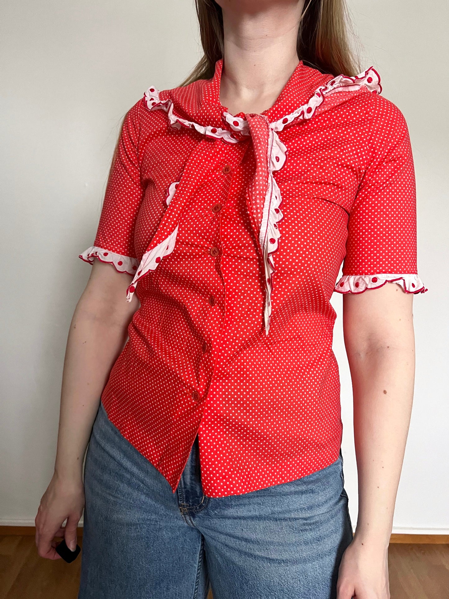 70s Pia & Paula red and white polka dot blouse, Size S