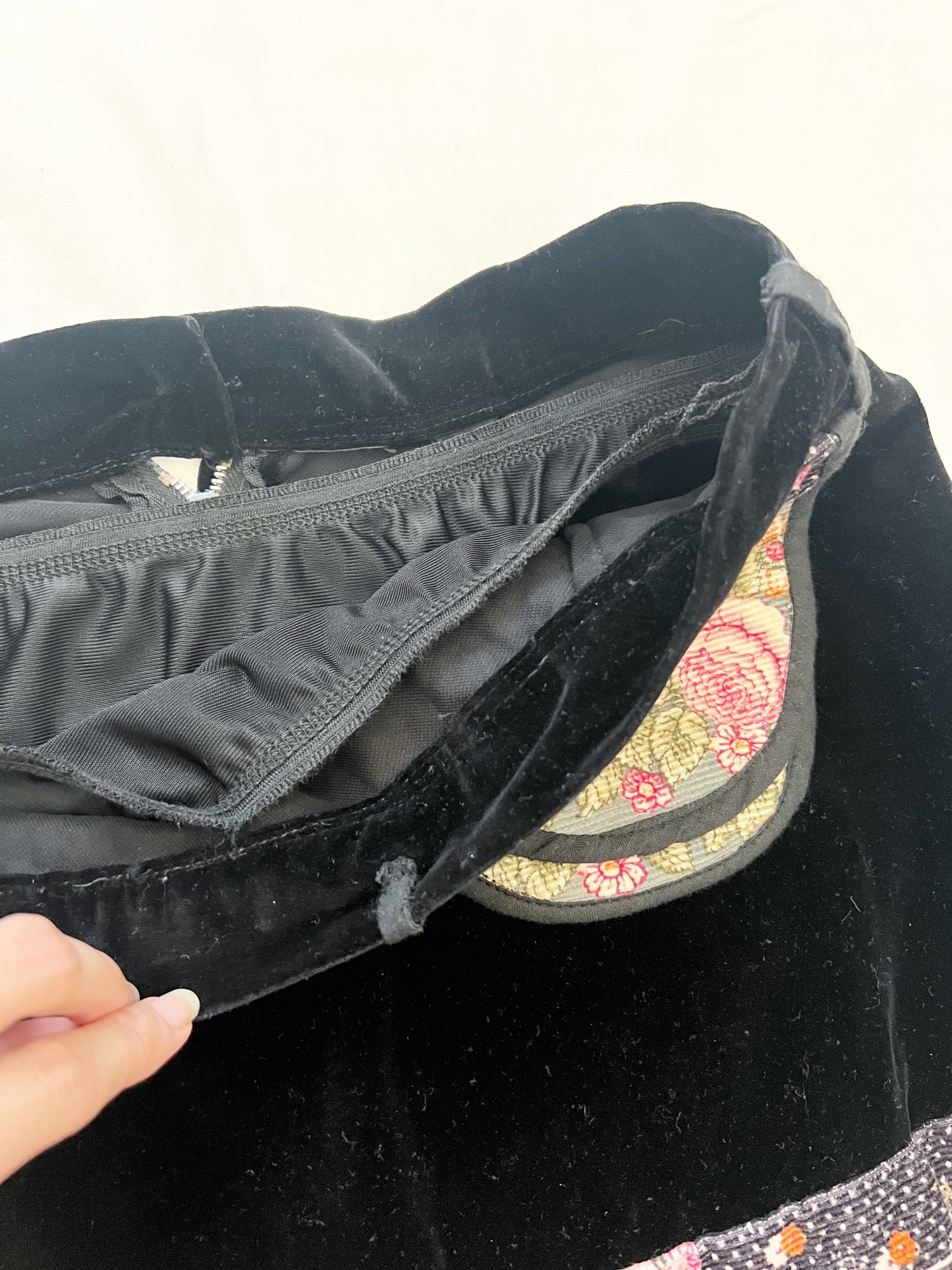 70s velvet and floral maxi skirt, Size S