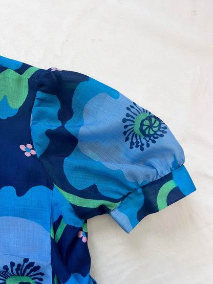 70s blue floral dress, Size XS-S
