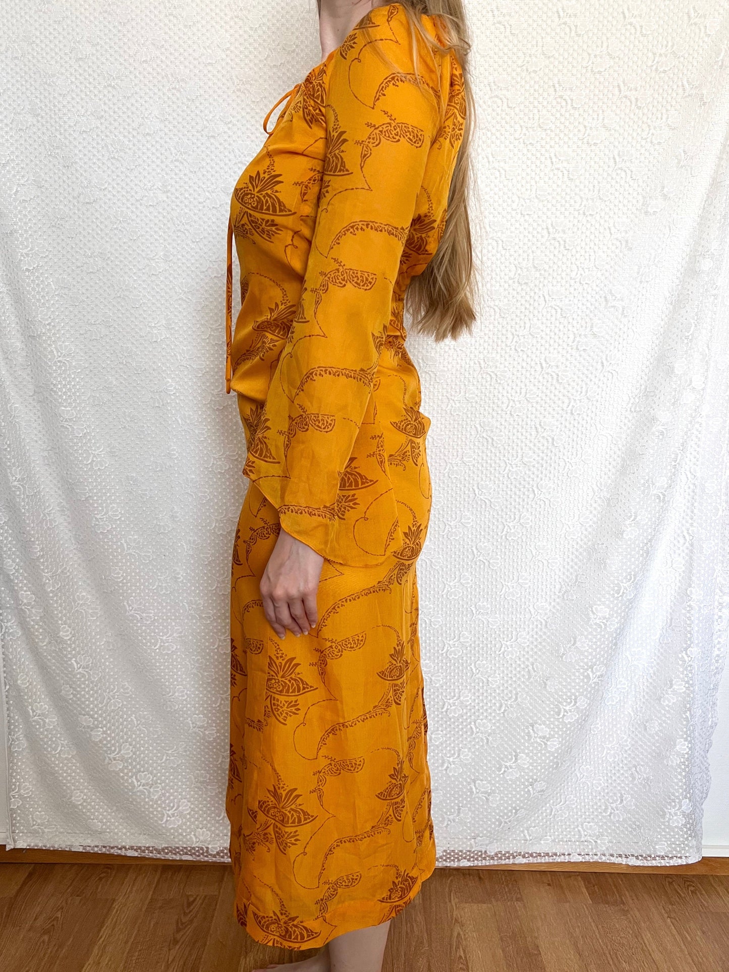 70s orange bell sleeves dress, Size XS