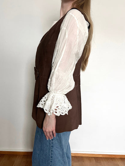 70s brown suede vest, Size L