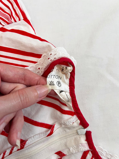 70s cotton red and white stripes maxi dress, Size XS-S