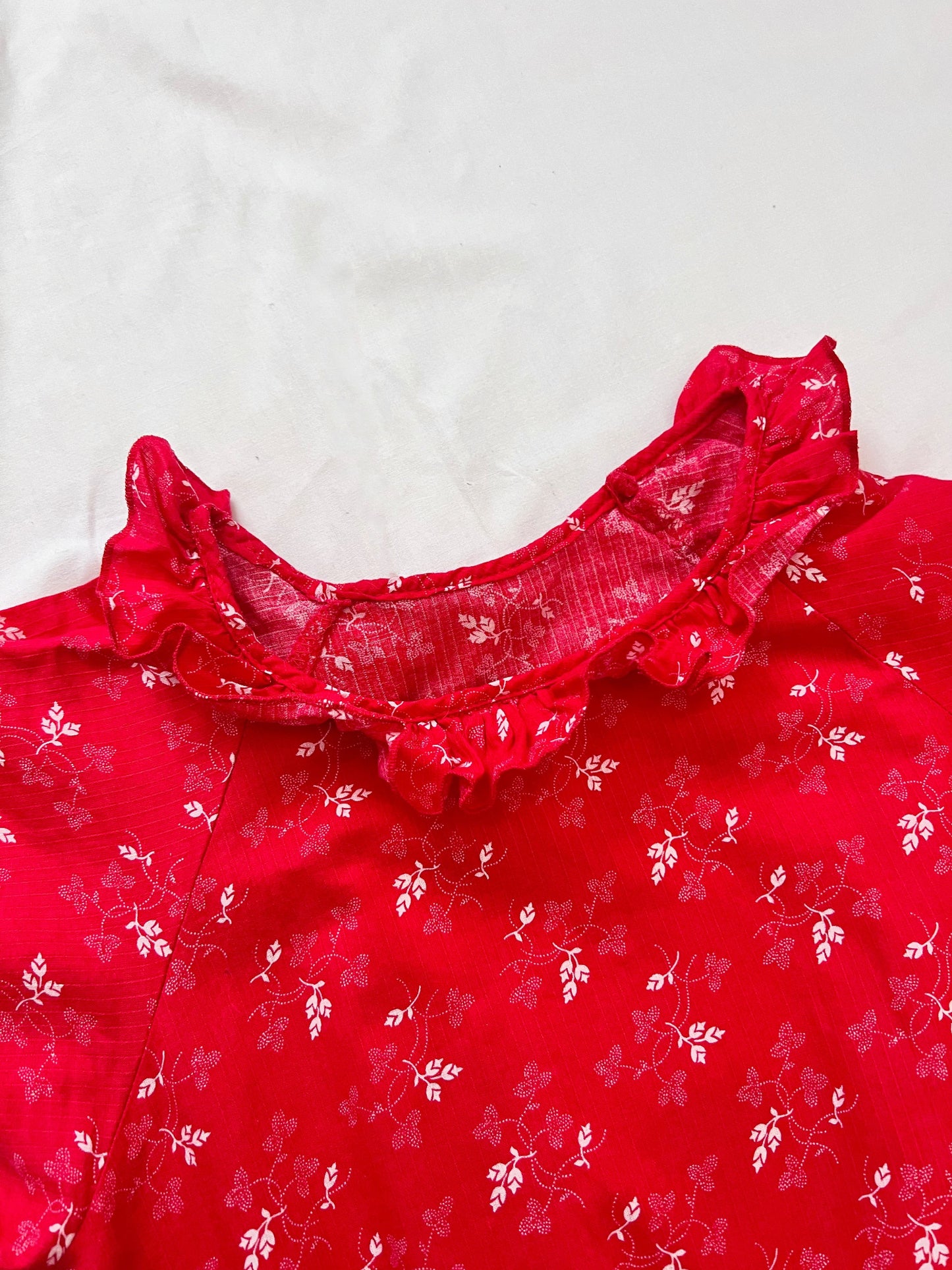 70s red cotton floral dress, Size M